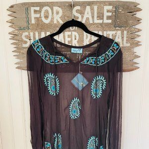 LETARTE EMBROIDERED SHEER TOP
